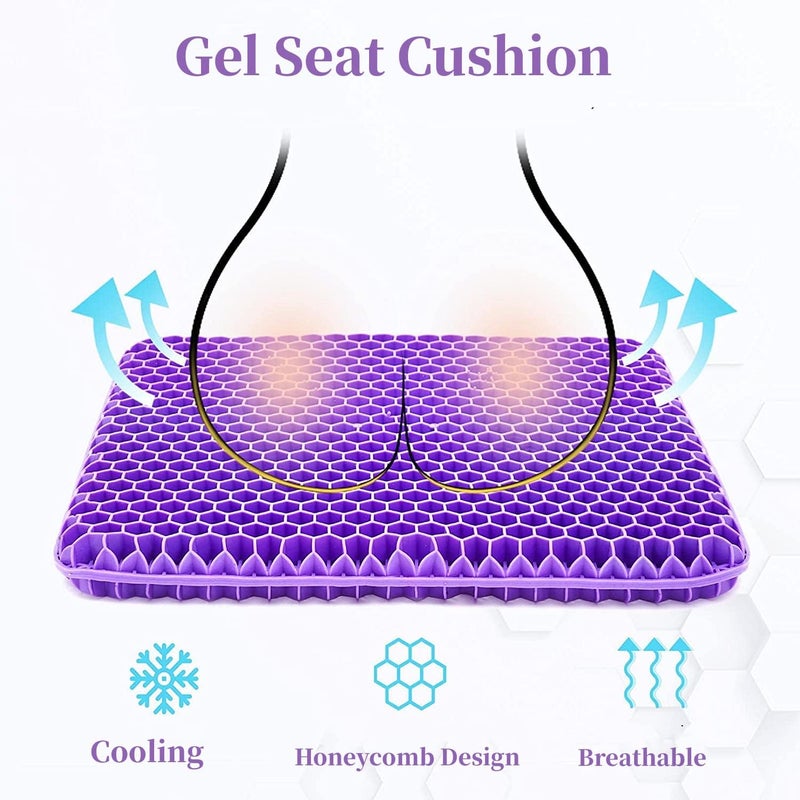Abroca Gel Seat Cushion for Long Sitting, Double Thick Office Desk Home Wheelchair Seat Cushions for Back Hip Sciatica Tailbone Pain Sore Pressure Relief, Gel Cooling Game Chair Pads for Car Truck Driver - Image 3